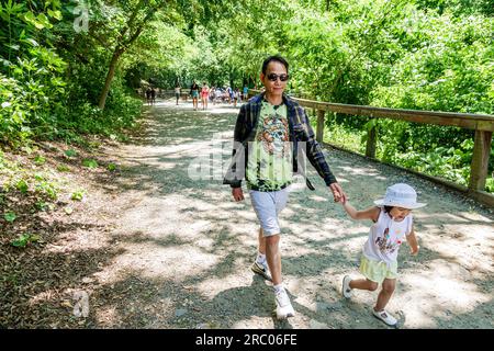 Roswell Atlanta Géorgie, Vickery Creek Old Mill Park, sentier de randonnée, père fille fille asiatique randonneurs Banque D'Images