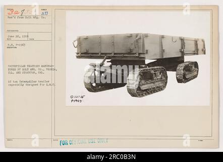 Titre : « tracteurs Caterpillar fabriqués par Holt Mfg Co. » Légende : l'image 111-SC-32735 montre une gamme de tracteurs Caterpillar de 16 tonnes fabriqués par Holt Mfg Co. À Peoria, Illinois, et Stockton, Californie. Ces tracteurs ont été conçus spécifiquement pour le Quartermaster corps. La photo a été prise le 26 juin 1918 et est réservée à un usage officiel. Banque D'Images