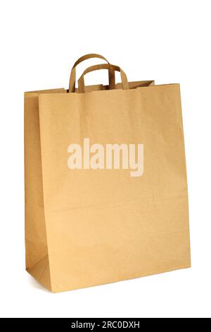 Sac en papier blanc simple isolé sur fond blanc Banque D'Images