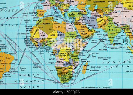 carte du monde avec gros plan sur le continent africain Banque D'Images