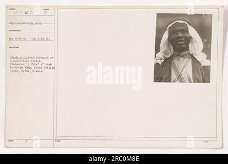 Le lieutenant B.L.A. H. S. Drucker a pris cette photo le 22 janvier 1919, pendant la première Guerre mondiale L'image montre Salem, un affranchi soudanais, rencontrant S.A.R. Prince Peisel, commandant en chef de l'Armée arabe du Nord, à l'Hôtel Crillon à Paris, France. Cette photographie a été officiellement émise par le PE.eu et porte le numéro de référence 41411. Banque D'Images