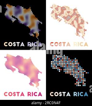 Carte du Costa Rica. Collection de carte du Costa Rica en style pointillé. Bordures du pays remplies de rectangles pour votre conception. Illustration vectorielle. Illustration de Vecteur
