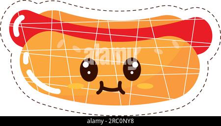 Autocollant d'emoji mignon hot dog heureux isolé de couleur vecteur Illustration de Vecteur