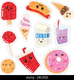 Ensemble d'icônes colorées d'emoji alimentaire mignon vecteur Illustration de Vecteur