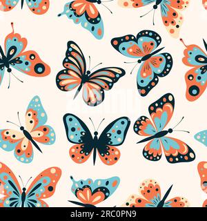 Vector Seamless Pattern avec papillons plats. Papillons multicolores avec différentes ailes. Élément de design décoratif, impression sans couture. Vecteur Illustration de Vecteur