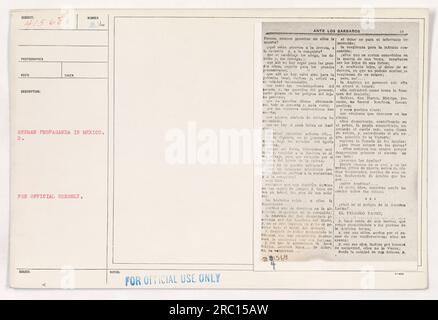 La légende de l'image 111-SC-41568 pourrait être: "Propagande allemande au Mexique pendant la première Guerre mondiale. L'image montre une représentation des sentiments anti-américains et des dangers potentiels pour l'Amérique latine. La légende contient du texte en espagnol exprimant des préoccupations au sujet de l'invasion et de la conquête.' Banque D'Images