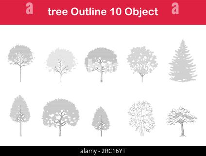 Dessin au trait d'arbre, vue latérale, graphiques arbres éléments contour d'un seul objet symbole minimal de plante pour l'architecture et la conception de paysage. Vecteur. Illustration de Vecteur