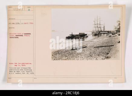 Vue BirdsEye des Docks de Bassens à Bordeaux, France. Notez que cette photographie n'était pas destinée à la publication. Il a été censuré et publié pour publication le 22 novembre 1918, avec des suppressions faites par le capitaine J.C. Russell, censeur du M.I.D. La photo a été prise le 9 mai 1918 par arco. Banque D'Images