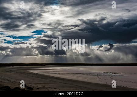 Ciel argenté léger et orageux au-dessus du Coorong en Australie méridionale Banque D'Images