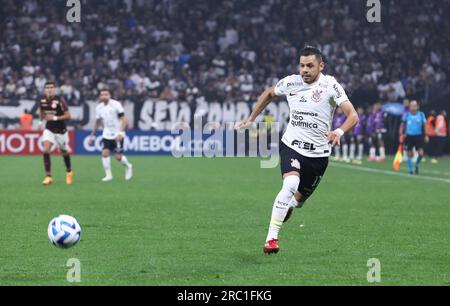 São Paulo, 11 juillet 2023 Romero des Corinthiens lors du match contre Universitario-PER pour la première manche des Playoffs de la Copa Sudamericana, au Neo Química Arena, dans le quartier d'Itaquera, zone est de São Paulo, ce mardi 11. Crédit : Brazil photo Press/Alamy Live News Banque D'Images