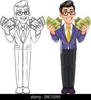 Homme d'affaires de jeunesse tenant l'illustration de l'argent Illustration de Vecteur
