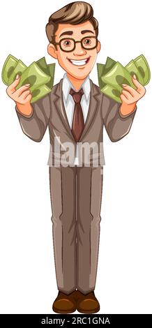 Homme d'affaires de jeunesse tenant l'illustration de l'argent Illustration de Vecteur