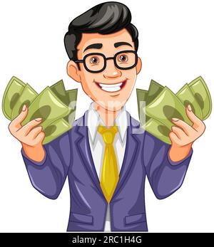 Homme d'affaires de jeunesse tenant l'illustration de l'argent Illustration de Vecteur