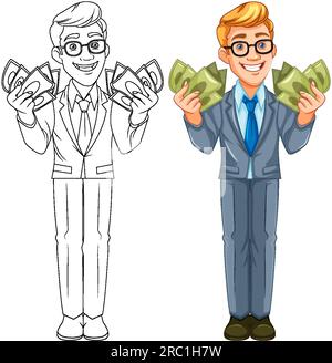 Homme d'affaires de jeunesse tenant l'illustration de l'argent Illustration de Vecteur