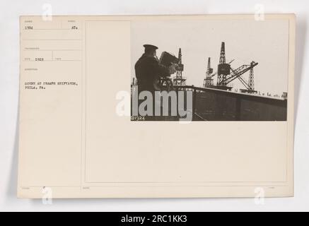 Scène à Cramp's Ship yards à Philadelphie, Pennsylvanie. La photographie montre les chantiers navals pendant la première Guerre mondiale Cette image particulière est cataloguée comme 111-SC-1924 et a été prise par Red en 1919 selon les notes sur la photo. Banque D'Images