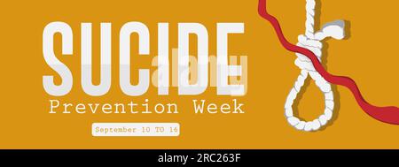 Semaine de la prévention du suicide du 10 au 16 septembre concept de sensibilisation. Illustration de conception d'affiche vectorielle de fond jaune. Illustration de Vecteur