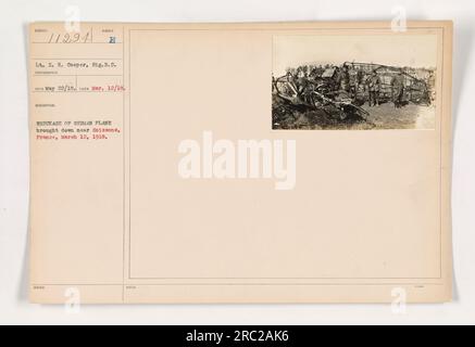 Épave d'un avion allemand abattu près de Soissons, France, le 12 mars 1918. Photographie prise par le lieutenant E. B. Cooper, SIG.R.C. le 22 mai 1918. » Banque D'Images