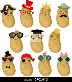 Ensemble de personnages drôles de mascotte de pommes de terre Banque D'Images