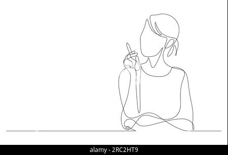 jeune femme d'affaires pointant avec stylo de stylet ayant une idée dans l'illustration vectorielle de dessin de ligne continue Illustration de Vecteur