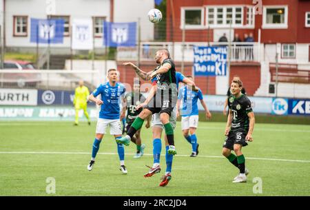 Klaksvik, Îles Féroé. 11 juillet 2023. Endre Botka (21) de Ferencvaros vu lors du match de qualification de l'UEFA Champions League entre Ki et Ferencvaros au stade Djupumyra à Klaksvik. (Crédit photo : Gonzales photo/Alamy Live News Banque D'Images