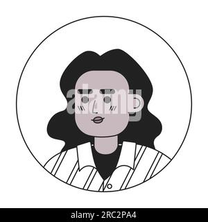 Tête de personnage linéaire plate monochrome femme brune aux cheveux longs Illustration de Vecteur