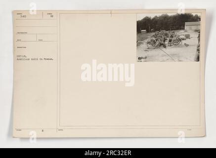 Exercice d'artillerie mené en France pendant la première Guerre mondiale. Les soldats sont vus en formation, participant à des exercices d'entraînement. Cette image, numérotée 3203, montre le régime rigoureux d'entraînement suivi par le personnel militaire américain pendant la guerre. Banque D'Images