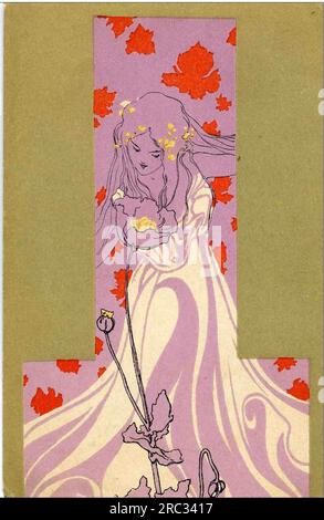 Filles avec des entourages vert olive 1901 par Raphael Kirchner Banque D'Images
