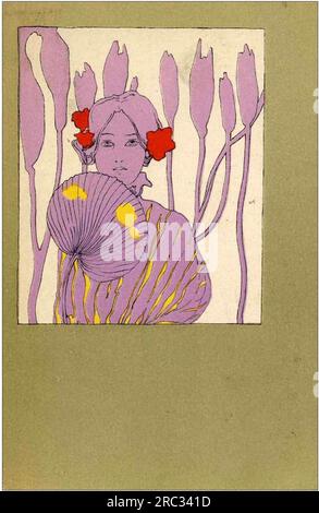 Filles avec des entourages vert olive 1901 par Raphael Kirchner Banque D'Images