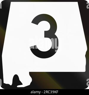 Bouclier de l'autoroute de l'état AMÉRICAIN Alabama. Le signe contient une silhouette de l'état. Banque D'Images