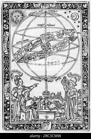 Science, astronomie, sphère armillaire, gravure sur bois, Johannes de Sacrobosco : 'Tractatus de Sphaera', INFO-AUTORISATION-DROITS-SUPPLÉMENTAIRES-NON-DISPONIBLE Banque D'Images