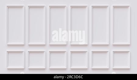 Fond de panneau en bois classique blanc Wainscot Retro. Décoration murale en bois de perles. rendu 3d. Banque D'Images
