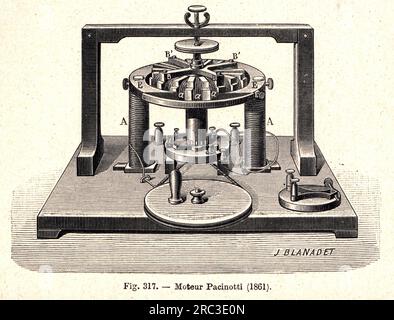 technique, génie électrique, dynamo d'Antonio Pacinotti, 1860, gravure sur bois, fin du 19e siècle, LE DROIT D'AUTEUR N'A PAS ÉTÉ EFFACÉ Banque D'Images