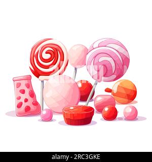 Image de sucettes isolée. Ensemble de diverses sucette sucrée. Bonbons sucrés au design plat. Illustration vectorielle Illustration de Vecteur