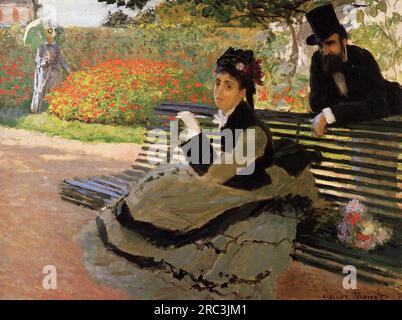 Camille Monet sur un banc de jardin 1873 par Claude Monet Banque D'Images