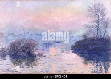 Coucher de soleil sur la Seine à Lavacourt, effet hiver 1880 ; France de Claude Monet Banque D'Images