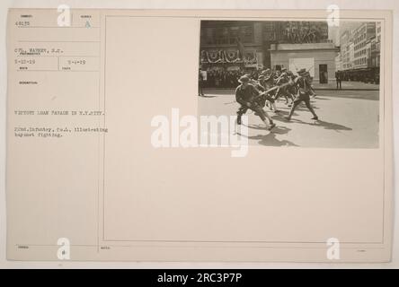 Soldats de la 22nd Infantry, Co. L, vitrine des combats de baïonnettes pendant la parade du prêt de victoire à New York. La photo a été prise par le caporal Warner le 15 mai 1919, et la photographie a été reçue et décrite le 4 mai 1919. (Remarques : sujet de l'image 48135). Banque D'Images