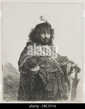 Autoportrait avec bonnet à plumes et sabre abaissé 1634 par Rembrandt Banque D'Images