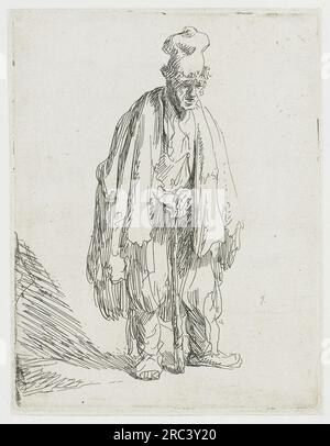 Mendiant dans une haute casquette debout 1629 par Rembrandt Banque D'Images