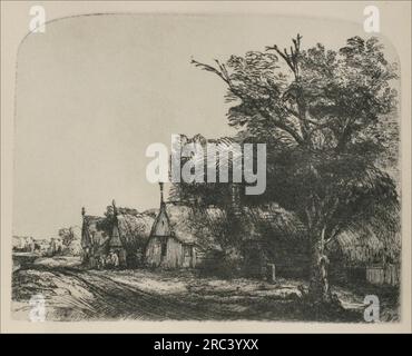 Les trois Cottages 1650 par Rembrandt Banque D'Images