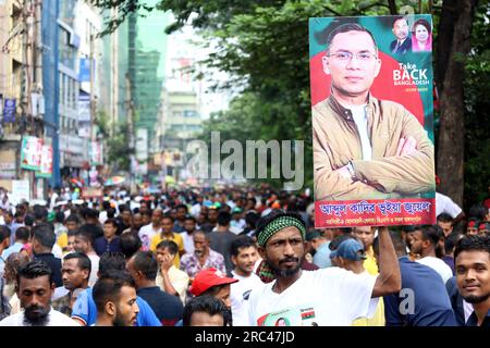 Dhaka, Dhaka, Bangladesh. 12 juillet 2023. Le principal parti d'opposition du Bangladesh, le Parti nationaliste du Bangladesh (BNP), a organisé un rassemblement devant son bureau principal à Nayapaltan, Dhaka, pour exiger la démission du gouvernement de la ligue Awami. Un point de demande du rassemblement est la démission du Premier ministre Sheikh Hasina et le BNP ne participera à aucune élection sous le gouvernement de la Ligue Awami. (Image de crédit : © Syed Mahabubul Kader/ZUMA Press Wire) USAGE ÉDITORIAL SEULEMENT! Non destiné à UN USAGE commercial ! Banque D'Images