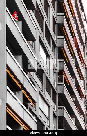 Architecture moderne et vue sur la rue à Genève, Suisse. Banque D'Images