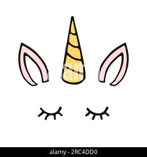 Face licorne d'esquisse de doodle dessinée à la main vectorielle Illustration de Vecteur