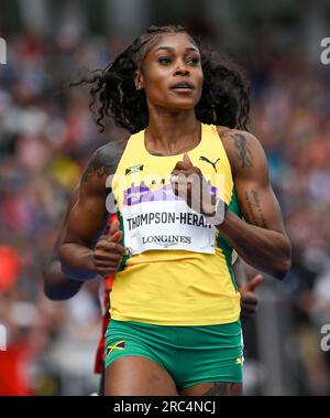 Birmingham, Angleterre. 2 août 2022. Elaine Thompson-Herah dans le 100 mètres féminin dans l’athlétisme au cinquième jour du match du Commonwealth de Birmingham 2022 Banque D'Images