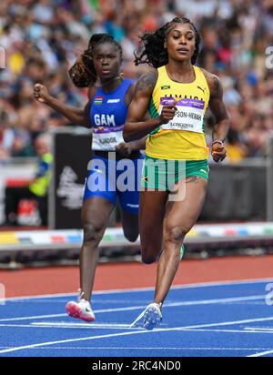 Birmingham, Angleterre. 2 août 2022. Elaine Thompson-Herah dans le 100 mètres féminin dans l’athlétisme au cinquième jour du match du Commonwealth de Birmingham 2022 Banque D'Images