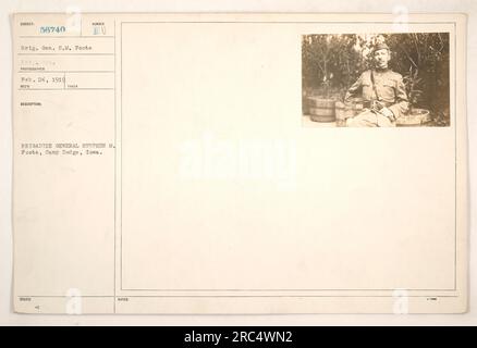 Le brigadier général Stephen M. Foote est photographié au Camp Dodge, dans l'Iowa. La photographie a été prise le 24 février 1919. Le général Foote était un officier peu expérimenté, avec une vaste expérience dans les activités militaires et l'administration. Banque D'Images