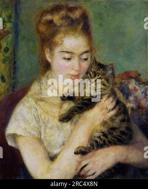 Femme avec un Cat 1875 par Pierre-Auguste Renoir Banque D'Images