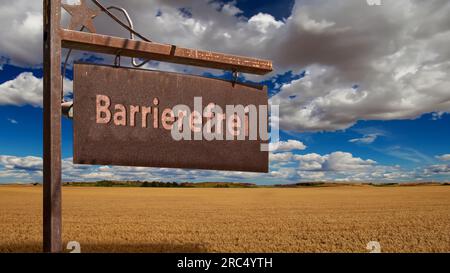 l'image montre un panneau et un panneau pointant dans la direction de barrier-free en allemand Banque D'Images