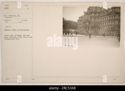 Vue de face du State, War and Navy Building, situé sur la 17th Street et Pennsylvania Avenue à Washington, DC La photographie a été prise par le cpl. Franklin le 12 mai 1919. Il fait partie d'une série de vues générales de Washington. L'image a été émise le 7 mai 1919, avec le numéro attribué 48295. Banque D'Images