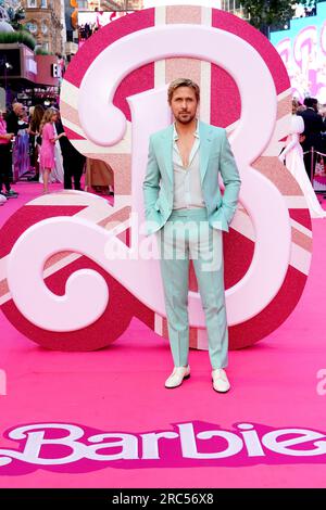 Ryan Gosling arrive pour la première européenne de Barbie au Cineworld Leicester Square à Londres. Date de la photo : mercredi 12 juillet 2023. Banque D'Images