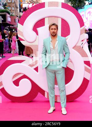 Ryan Gosling arrive pour la première européenne de Barbie au Cineworld Leicester Square à Londres. Date de la photo : mercredi 12 juillet 2023. Banque D'Images